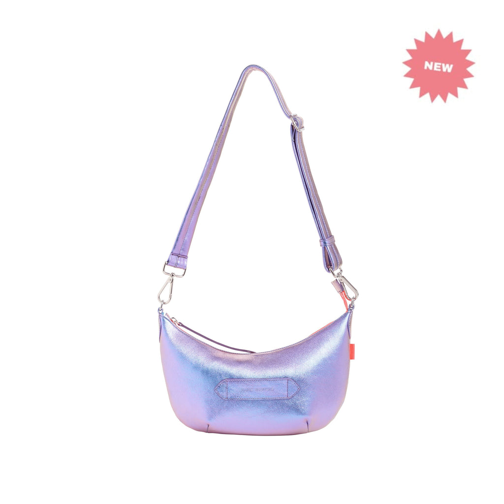 Baby Smile - Mini Sac Porté Croisé Shoulder Bag Marie Martens Lilac iridescent metallic leather - Pink zip neon 