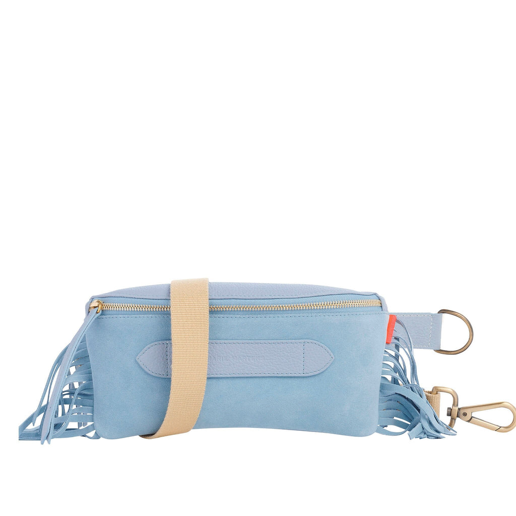 Coachella - Beltbag Marie Martens Light blue suede and grained leather at Fringes - Blue zip 