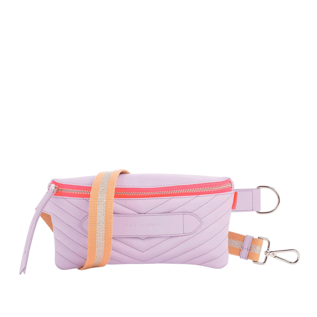 Coachella2 - Beltbag Marie Martens Lilac Quilted smooth leather - Pink zip neon 