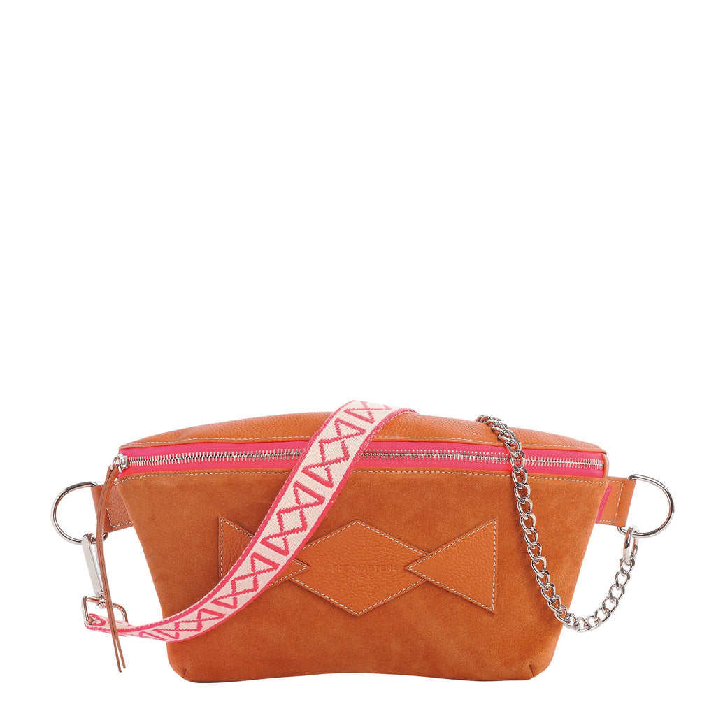 Neufmille - XL Beltbag Marie Martens Camel  patchwork suede and grained leather - Pink zip neon 
