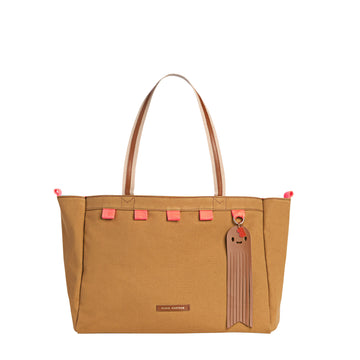 Shopper sac cabas en toile camel Marie Martens et charms Octopus en cuir attaché