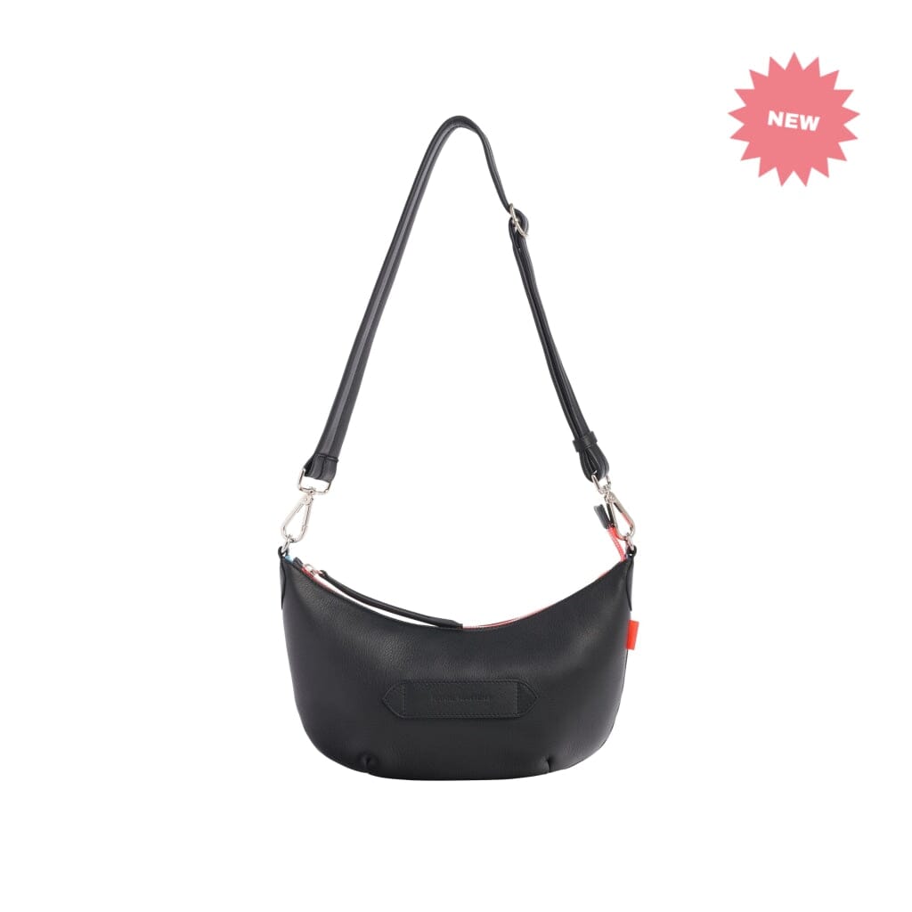 Baby Smile - Mini Crossbody Bag FW23 Shoulder Bag Marie Martens Black in natural grain leather - Pink zip neon 