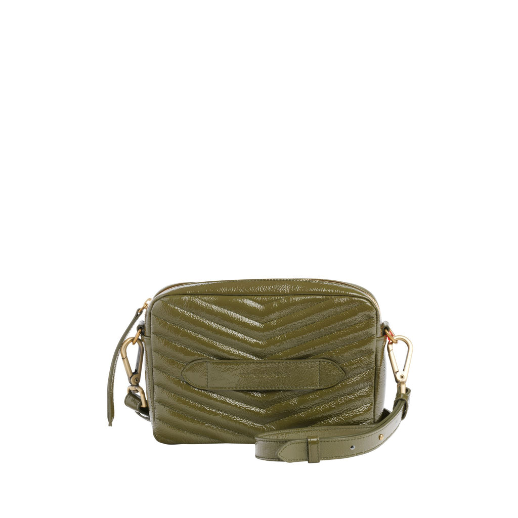 Bento - Sac Porté Epaule Handbag Marie Martens Khaki Quilted in crinkled patent leather - Zip camel 