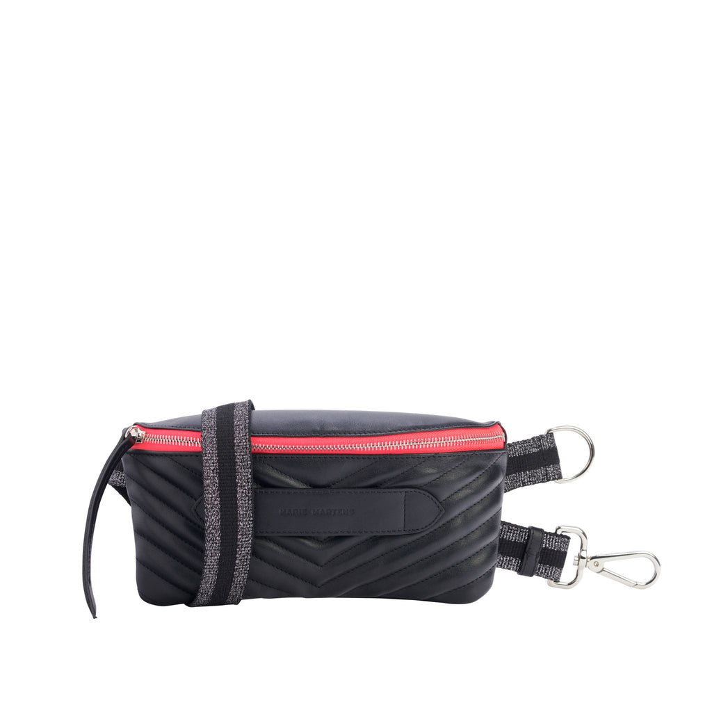 Coachella - Beltbag Marie Martens Black Quilted in natural grain leather - Pink zip 