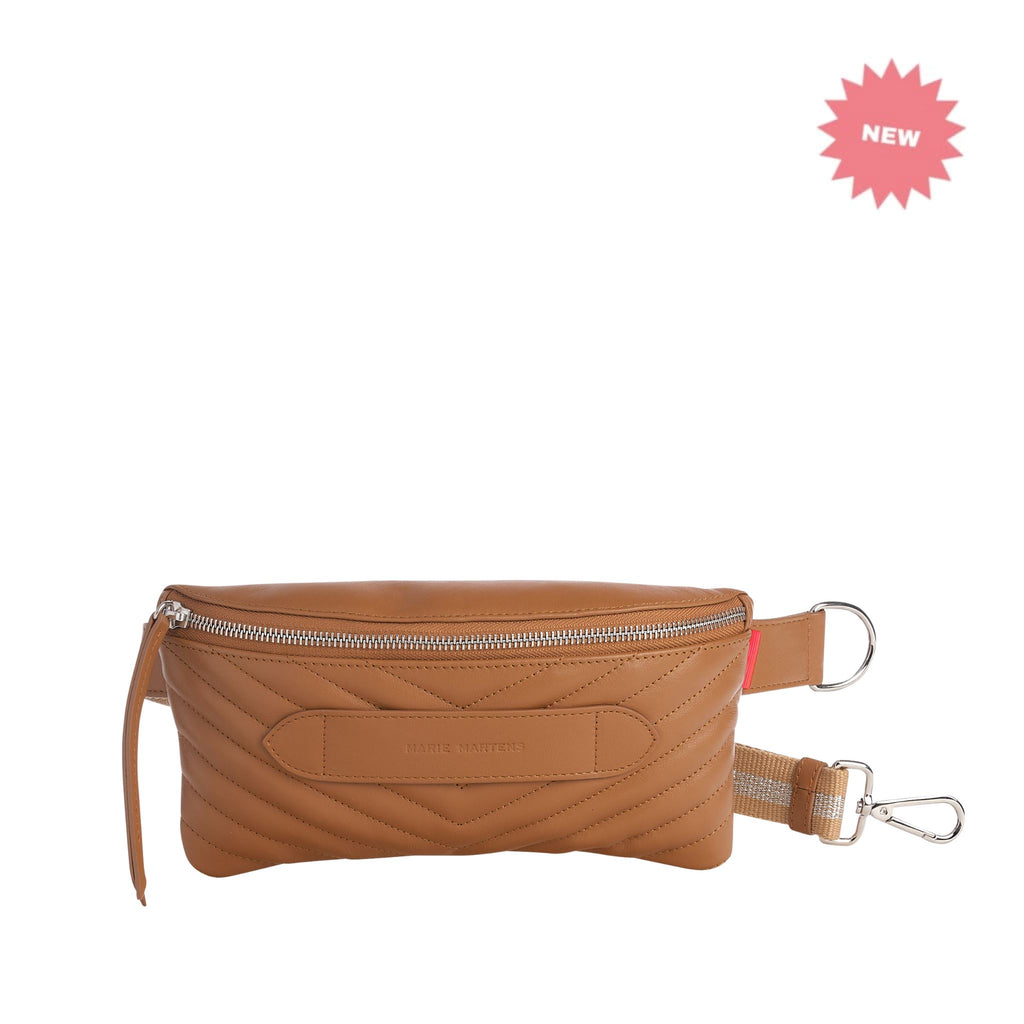 Coachella - Beltbag Marie Martens Camel  Quilted  in natural grain leather - Zip camel 