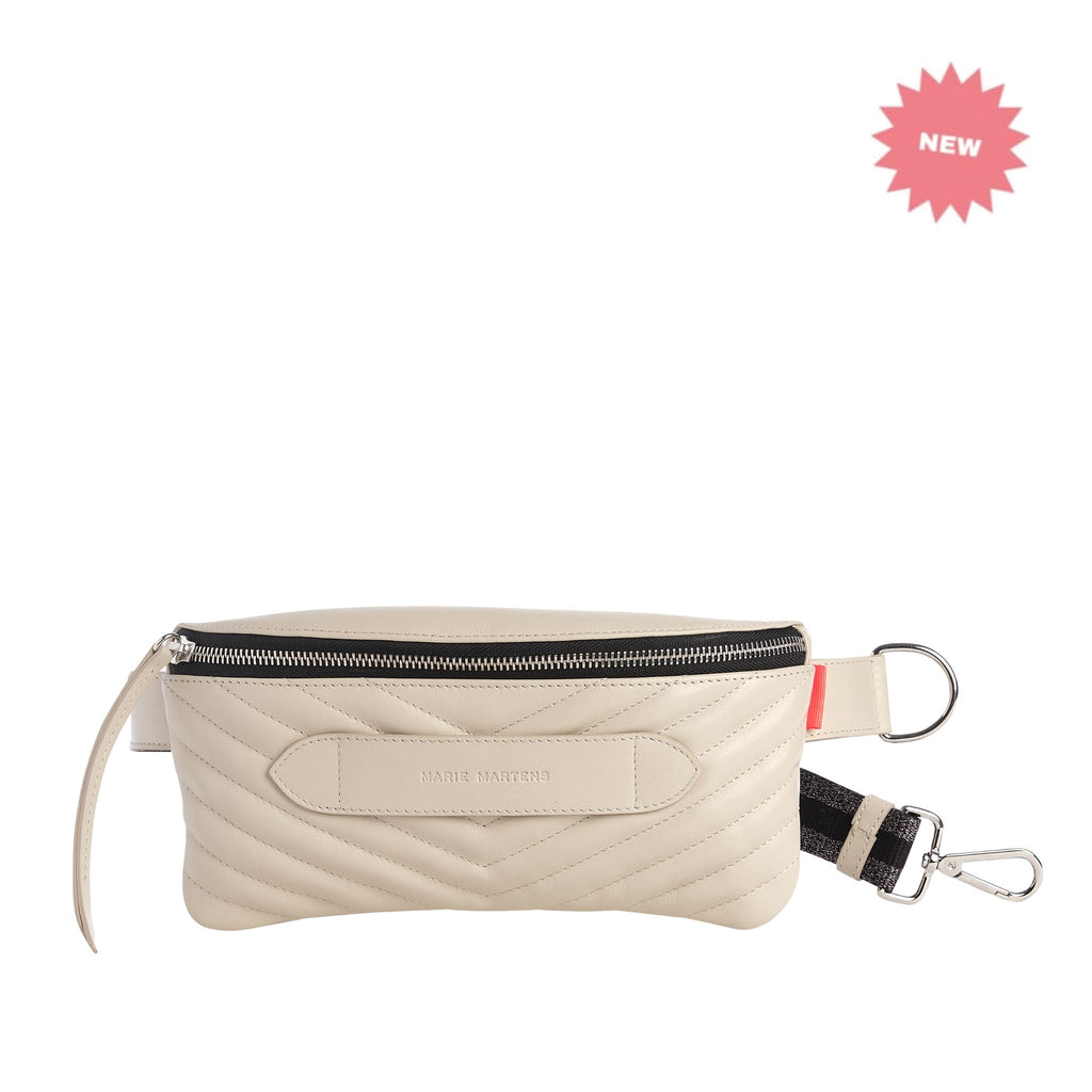 Coachella - Beltbag Marie Martens Cream Quilted in natural grain leather - Black zip 