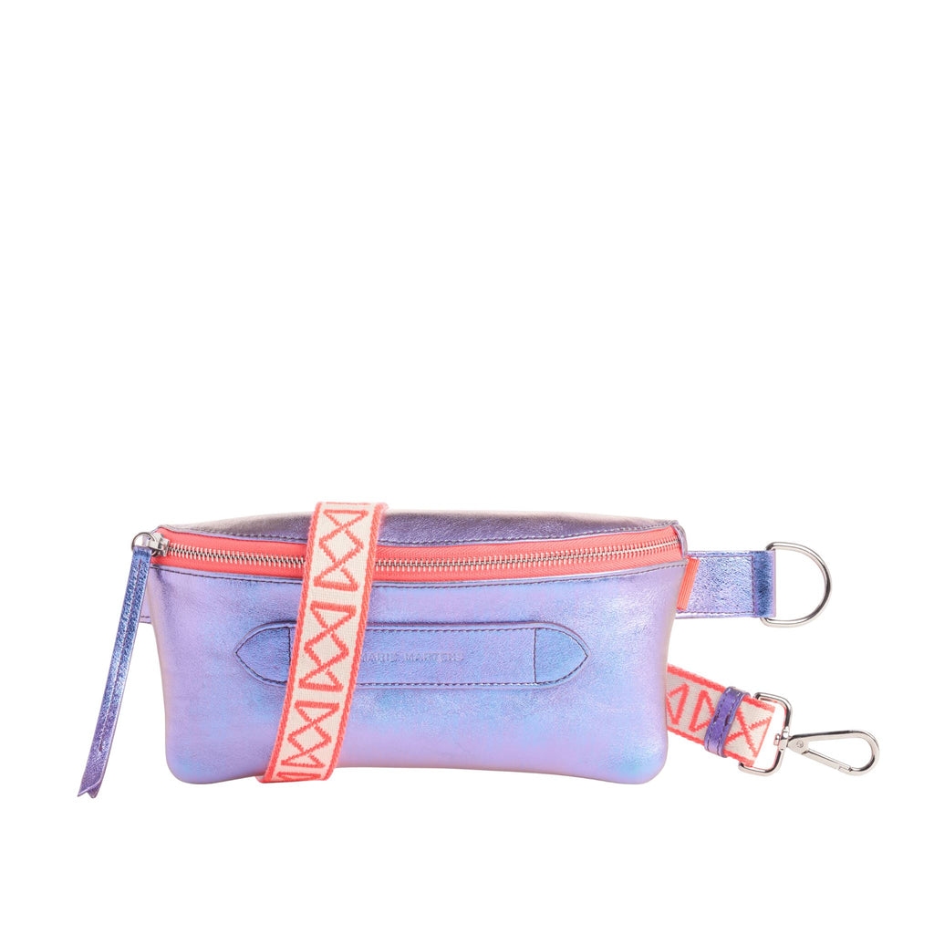 Coachella - Beltbag Marie Martens Lilac iridescent metallic leather - Pink zip neon 
