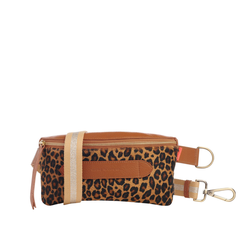Coachella - Beltbag Marie Martens Camel  & Leopard in pony-style leather and grained leather - Camel zip 