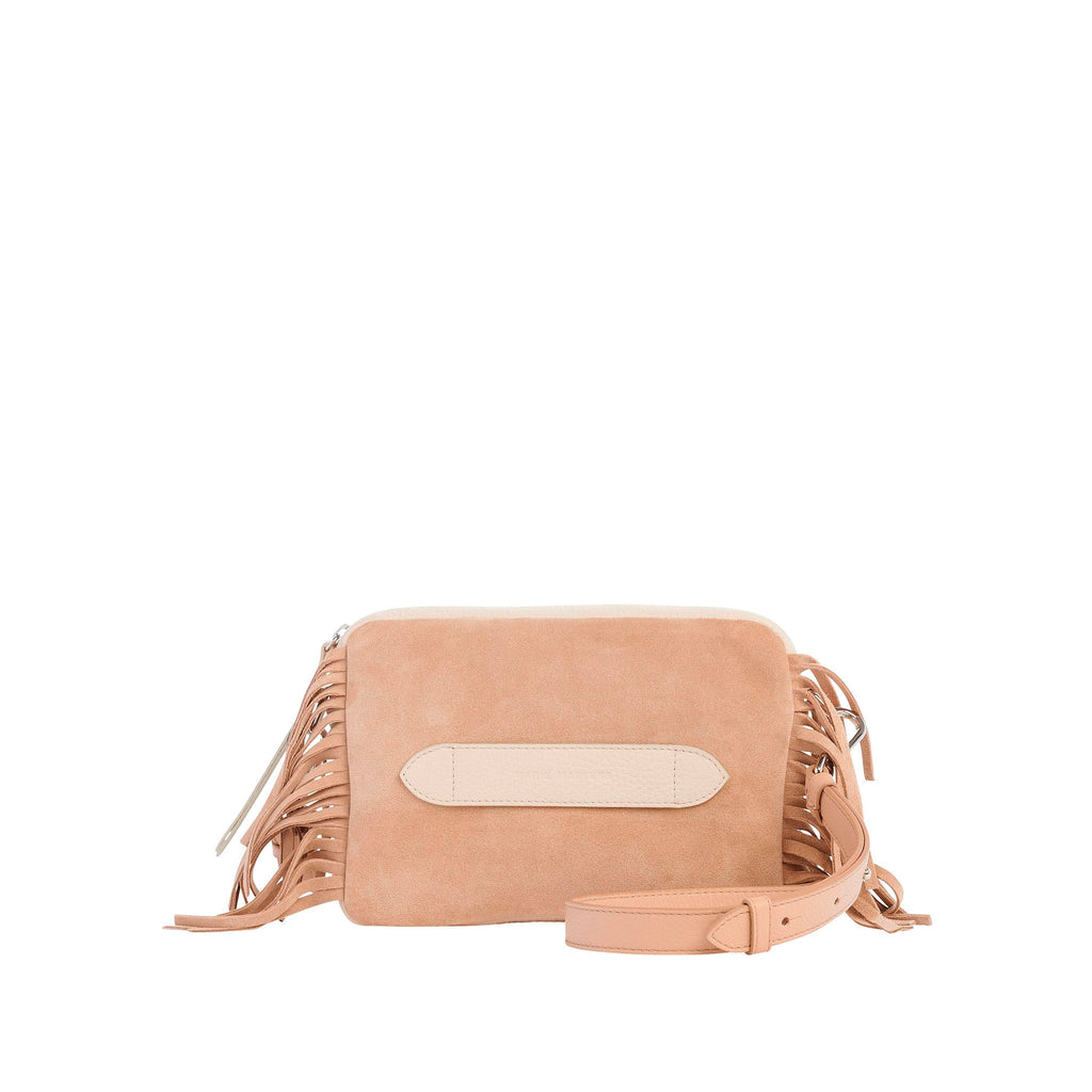 Bento - Shoulder Bag Handbag Marie Martens Beige & Cream at Fringes mix suede and grained leather - Pink zip neon 