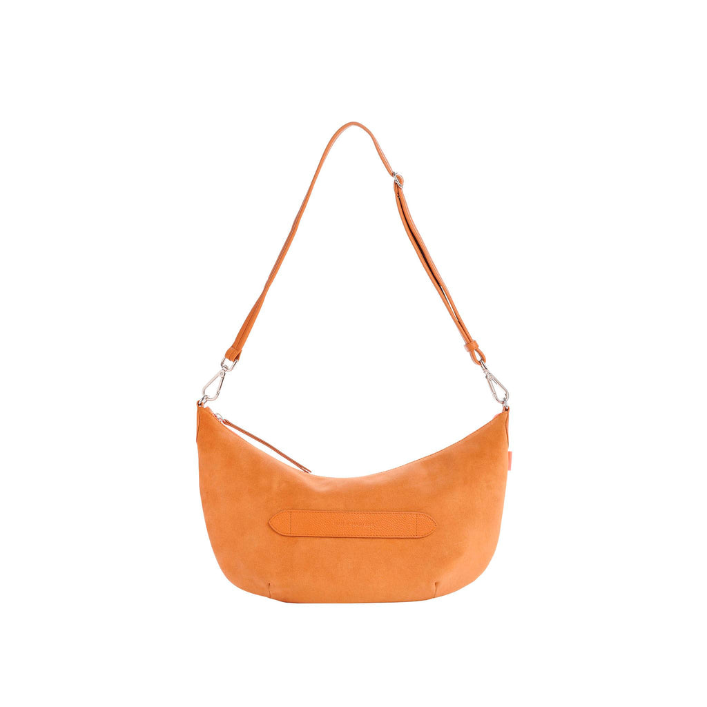 Smile - Cross-over Shoulder Bag Marie Martens Camel  in suede and grained leather - Pink zip neon 