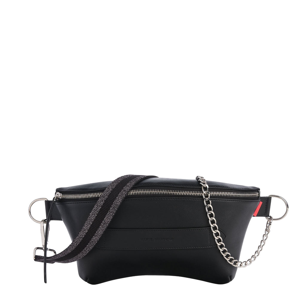 Neufmille - Sac ceinture XL Beltbag Marie Martens Noir en cuir grain naturel - Zip noir 