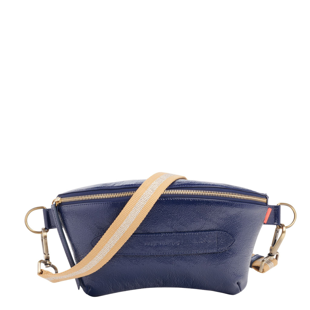 Neufmille - XL Beltbag Marie Martens Navy in crinkled patent leather - Blue zip 