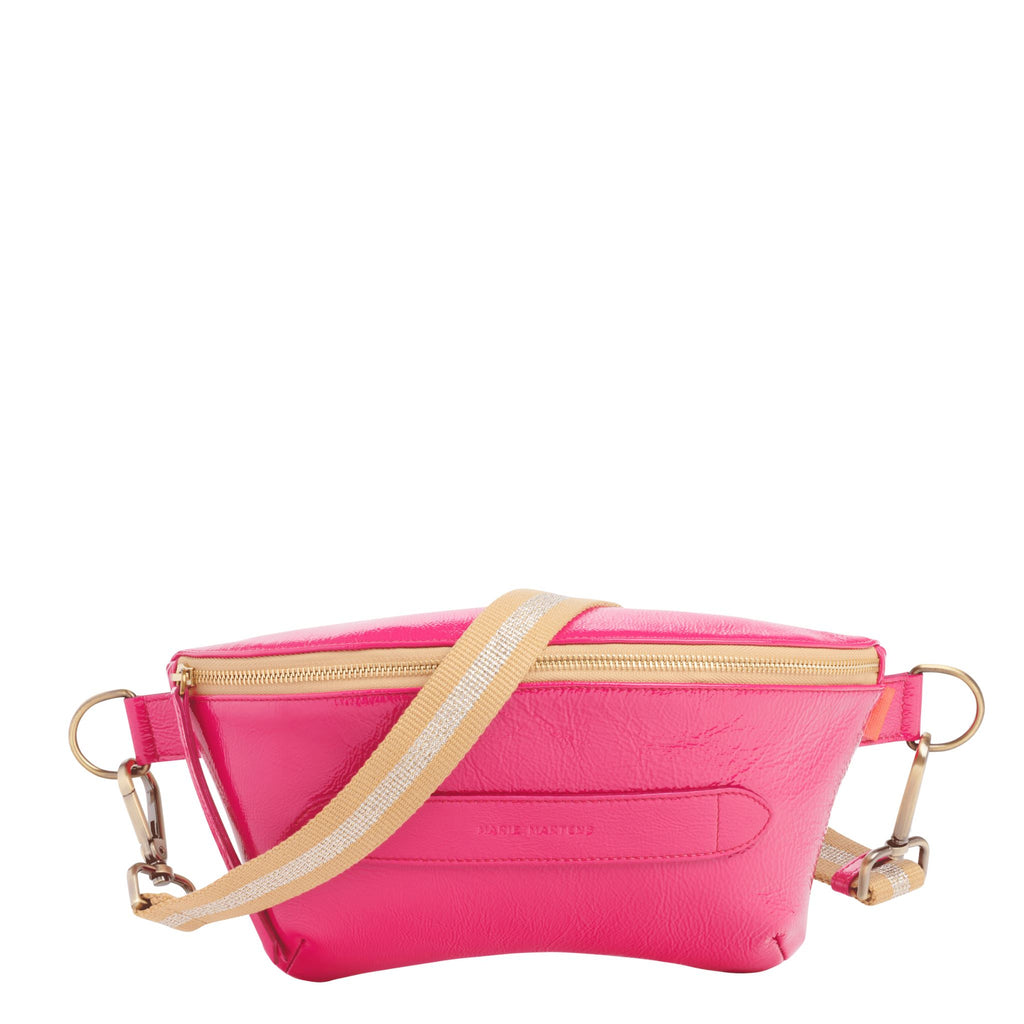 Neufmille - Beltbag XL Marie Martens Fuchsia in crinkled patent leather - Zip camel 