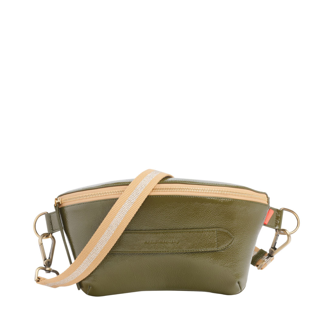 Neufmille - XL Beltbag Marie Martens Khaki in crinkled patent leather - Camel zip 