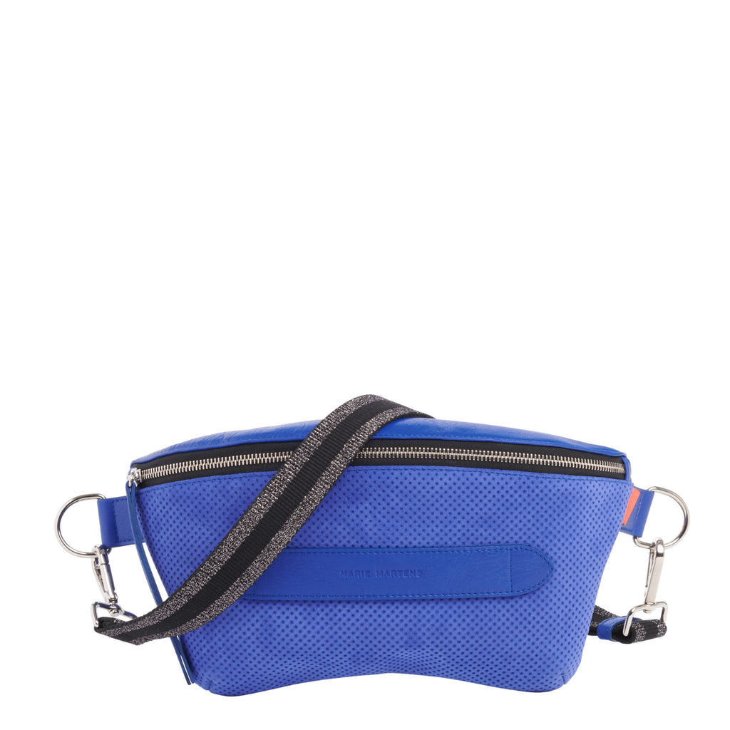 Neufmille - XL Beltbag Marie Martens Electric blue in perforated suede and natural grain leather - Black zip 